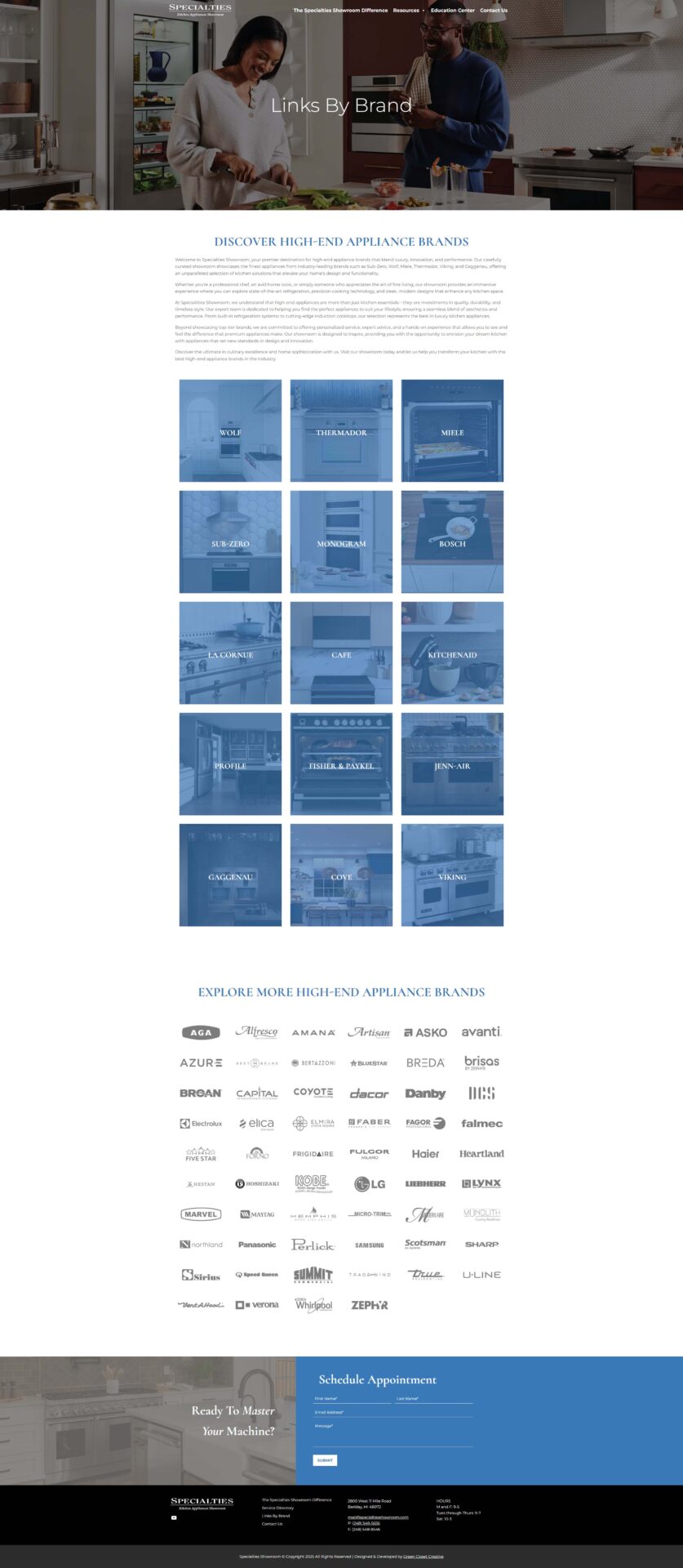 Website brand page for Specialties Showroom